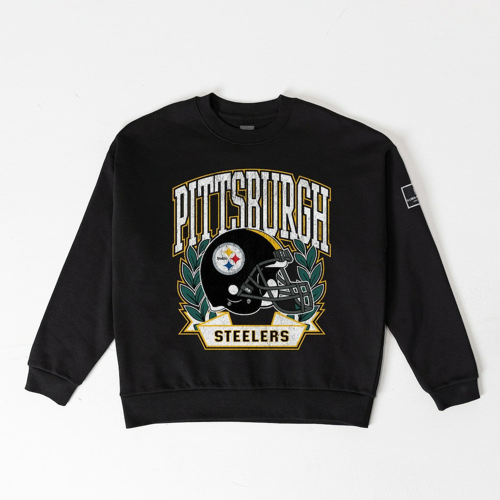 Pittsburgh Steelers Gameday Couture Women's Oversized Victory Lane Black Label Premium Fleece Sweatshirt - Black Sweatshirts