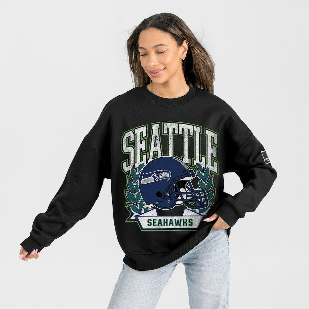 Seattle Seahawks Gameday Couture Women's Oversized Victory Lane Black Label Premium Fleece Sweatshirt - Black Sweatshirts