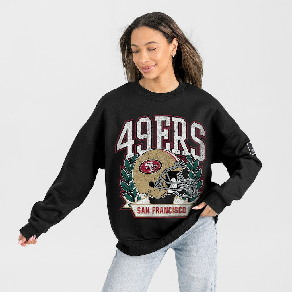 San Francisco 49ers Gameday Couture Women's Oversized Victory Lane Black Label Premium Fleece Sweatshirt - Black Sweatshirts