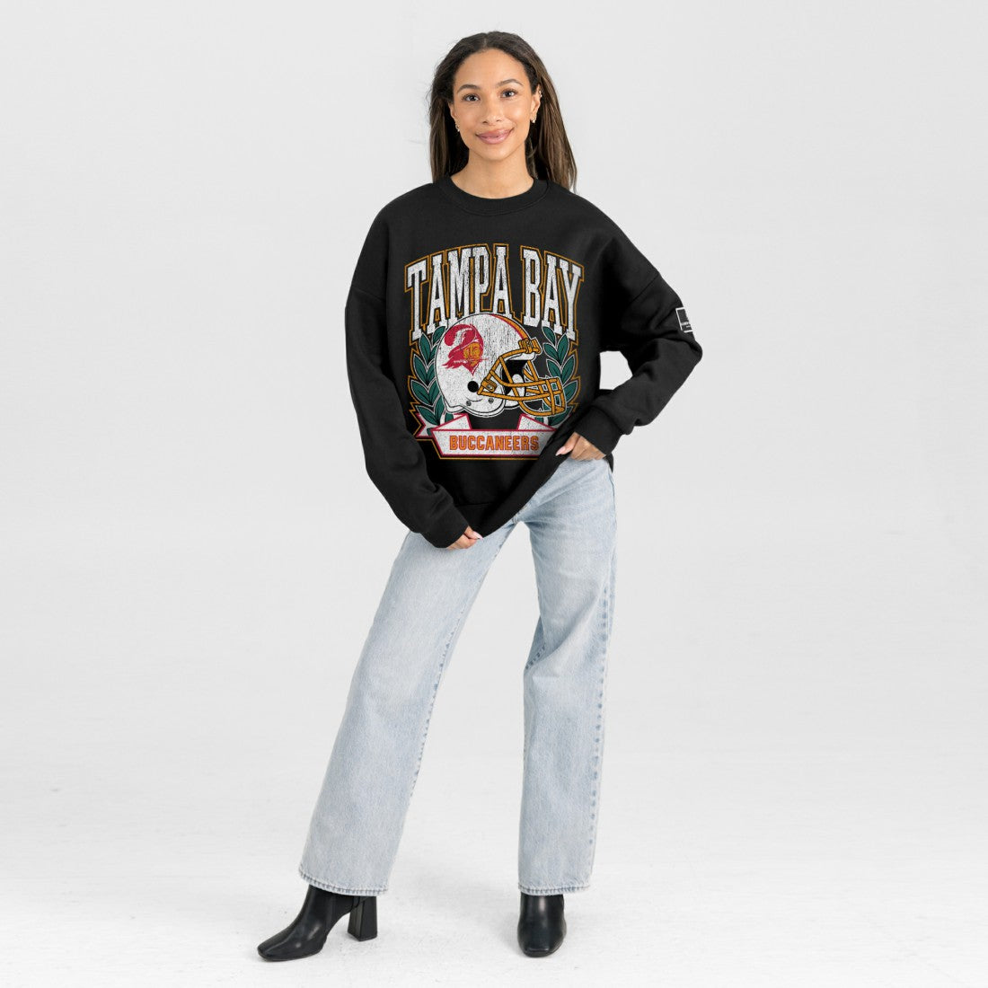 Tampa Bay Buccaneers Gameday Couture Women's Oversized Victory Lane Black Label Premium Fleece Sweatshirt - Black Sweatshirts