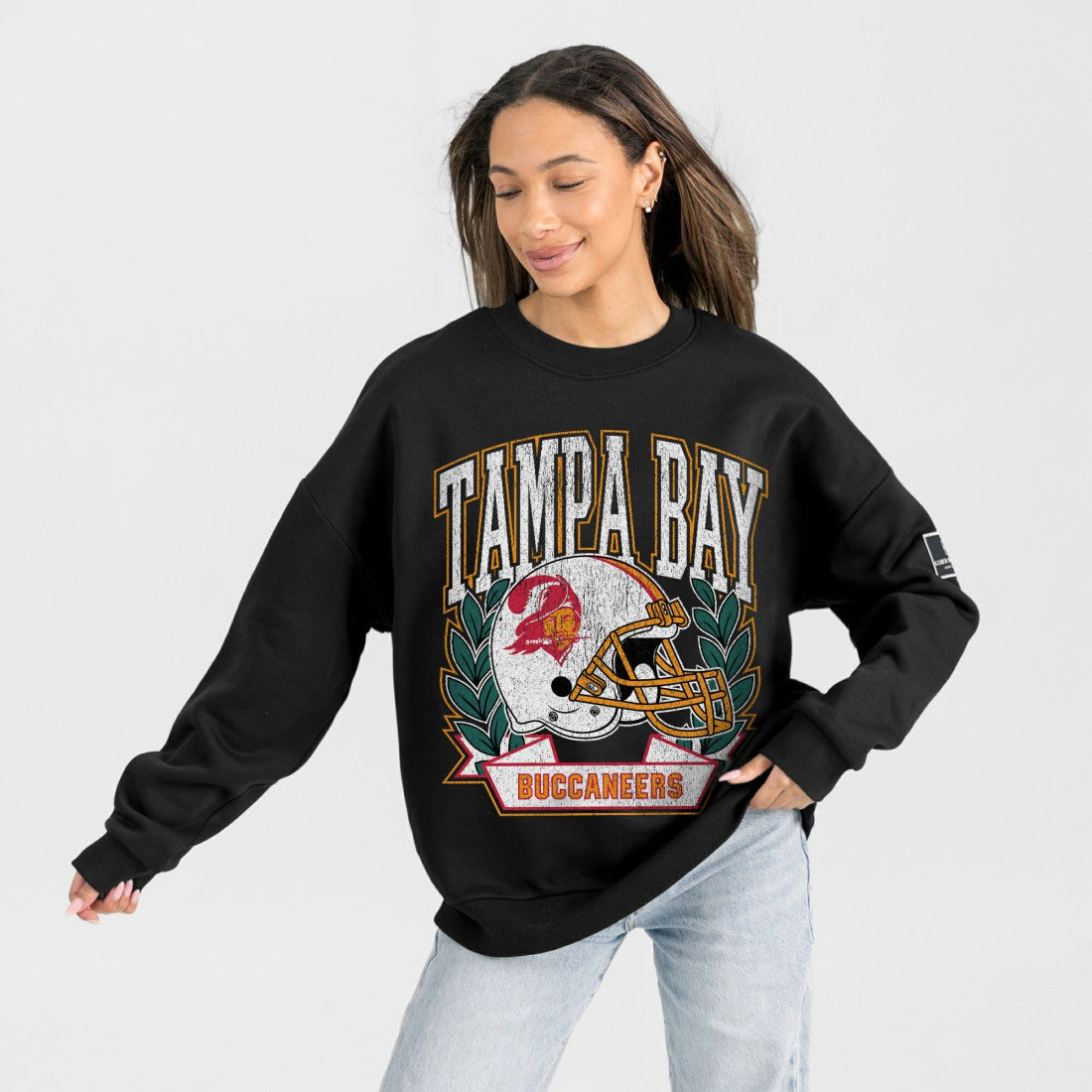 Tampa Bay Buccaneers Gameday Couture Women's Oversized Victory Lane Black Label Premium Fleece Sweatshirt - Black Sweatshirts