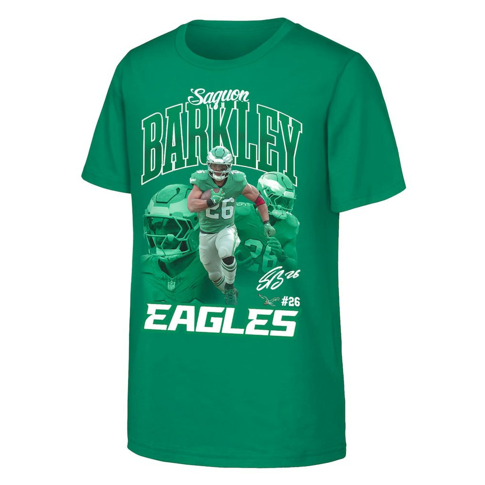 Saquon Barkley Philadelphia Eagles Outerstuff Youth Triple Pic T-Shirt - Midnight Green T-shirts