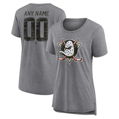 Anaheim Ducks Women's Heritage Custom Tri-Blend T-Shirt - Gray | US 203467397