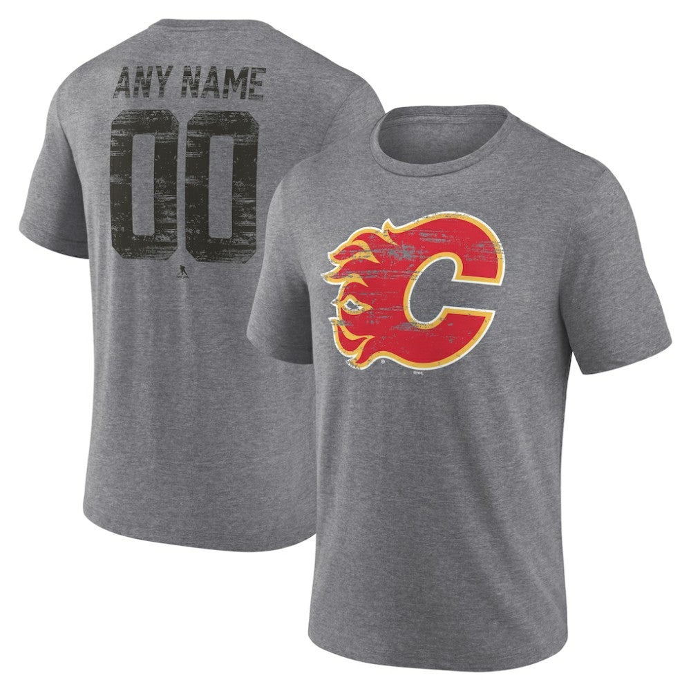 Calgary Flames Heritage Custom Tri-Blend T-Shirt - Gray | US 203467402