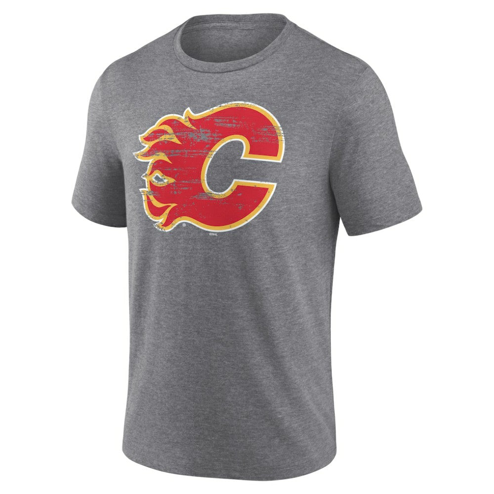 Calgary Flames Heritage Custom Tri-Blend T-Shirt - Gray | US 203467402