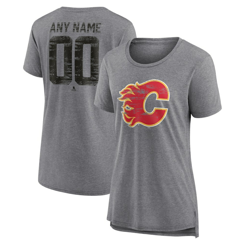 Calgary Flames Women's Heritage Custom Tri-Blend T-Shirt - Gray | US 203467403