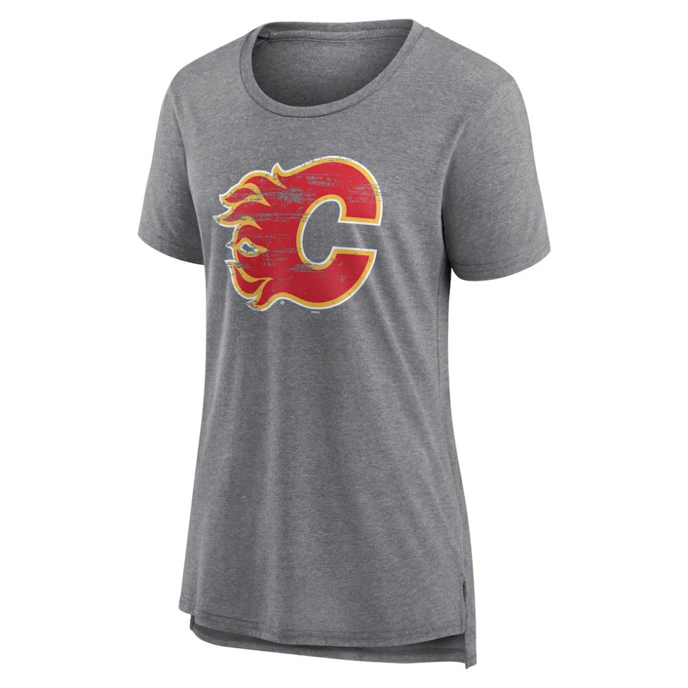 Calgary Flames Women's Heritage Custom Tri-Blend T-Shirt - Gray | US 203467403