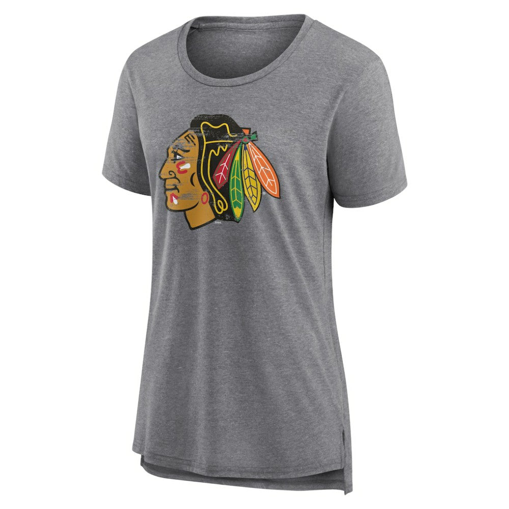 Chicago Blackhawks Women's Heritage Custom Tri-Blend T-Shirt - Gray | US 203467407