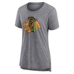 Chicago Blackhawks Women's Heritage Custom Tri-Blend T-Shirt - Gray | US 203467407