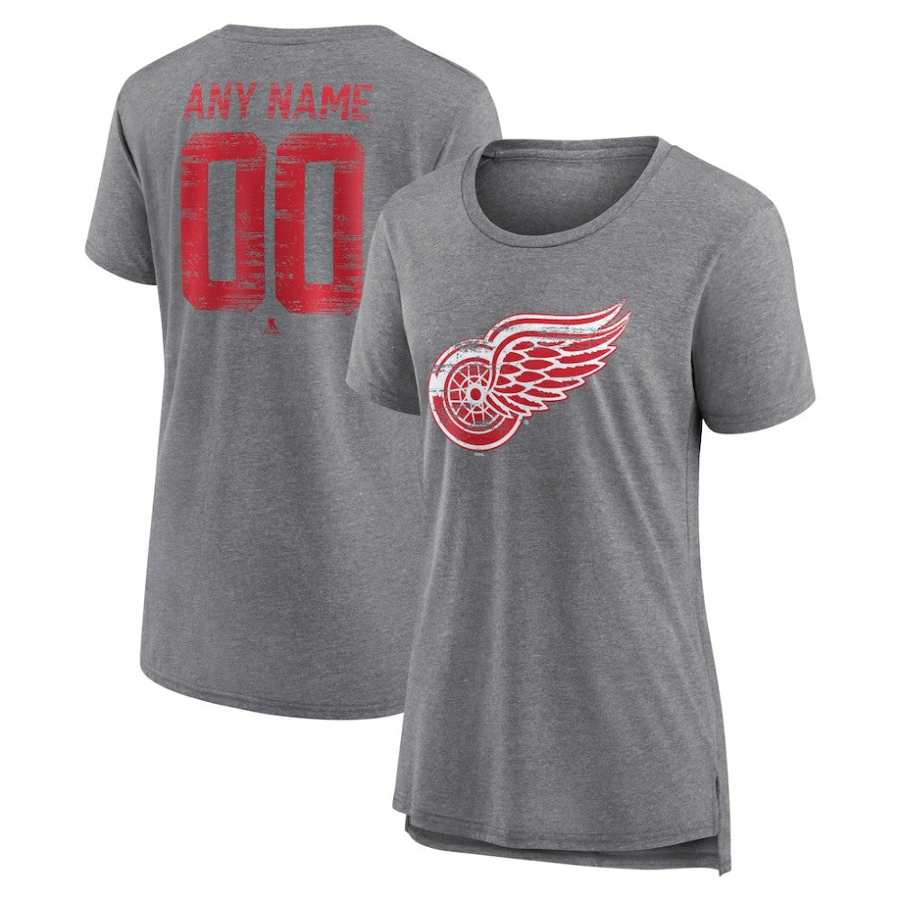 Detroit Red Wings Women's Heritage Custom Tri-Blend T-Shirt - Gray | US 203467415