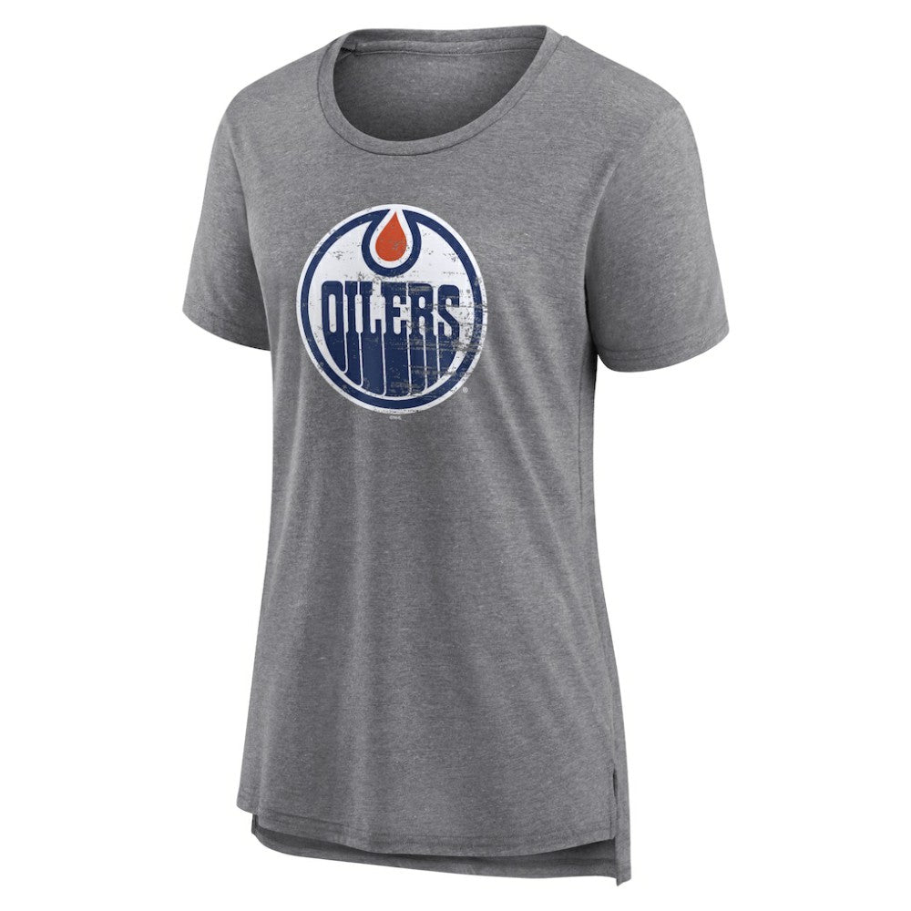 Edmonton Oilers Women's Heritage Custom Tri-Blend T-Shirt - Gray | US 203467417