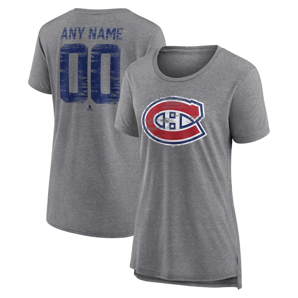 Montreal Canadiens Women's Heritage Custom Tri-Blend T-Shirt - Gray | US 203467425