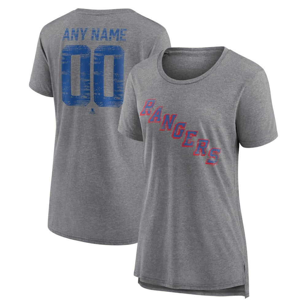 New York Rangers Women's Heritage Custom Tri-Blend T-Shirt - Gray | US 203467433
