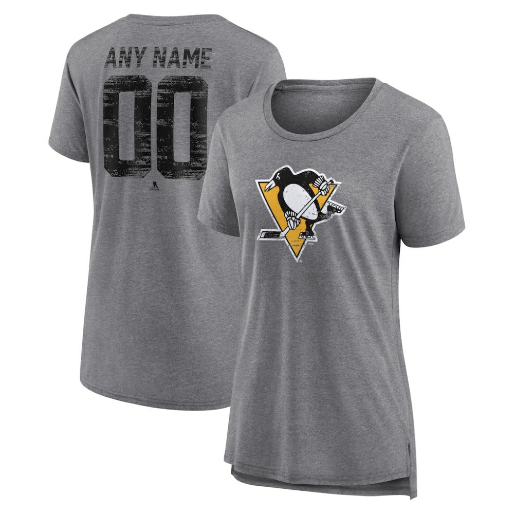 Pittsburgh Penguins Women's Heritage Custom Tri-Blend T-Shirt - Gray | US 203467439