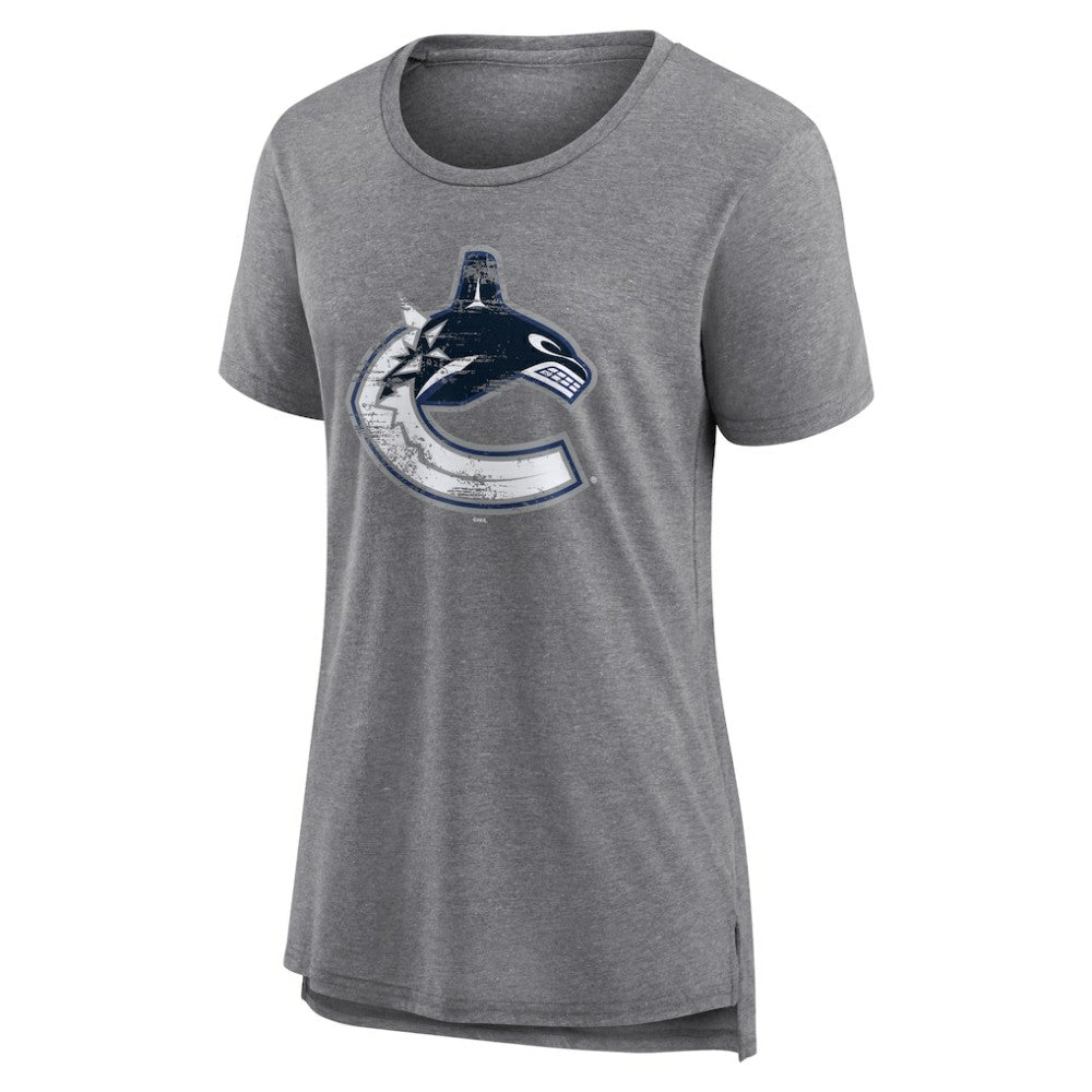 Vancouver Canucks Women's Heritage Custom Tri-Blend T-Shirt - Gray | US 203467453