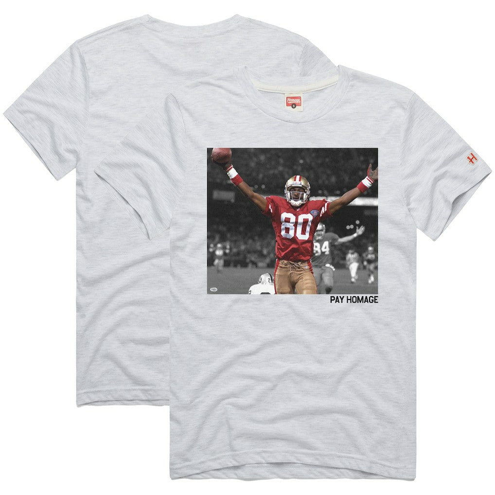 Jerry Rice San Francisco 49ers Homage Unisex Pay Homage Tri-Blend T-Shirt - Ash T-shirts