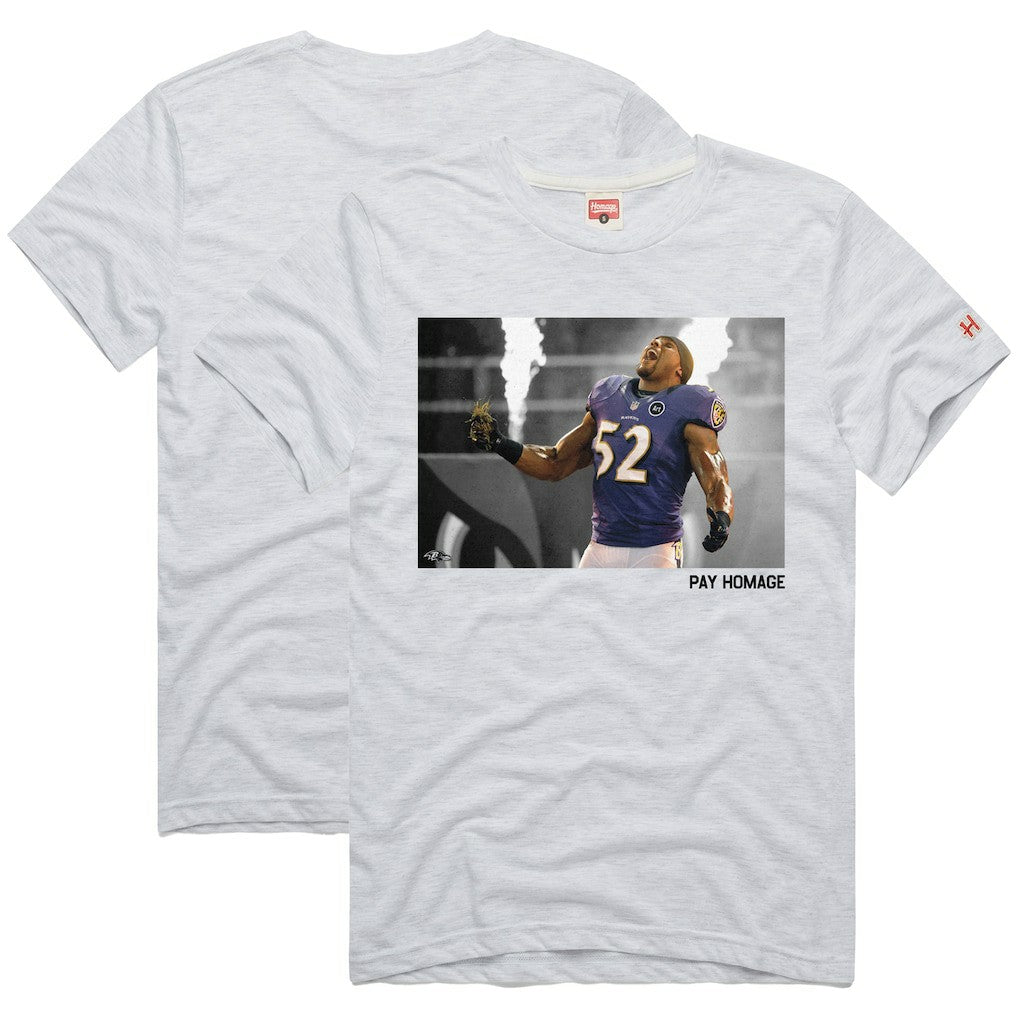Ray Lewis Baltimore Ravens Homage Unisex Pay Homage Tri-Blend T-Shirt - Ash T-shirts