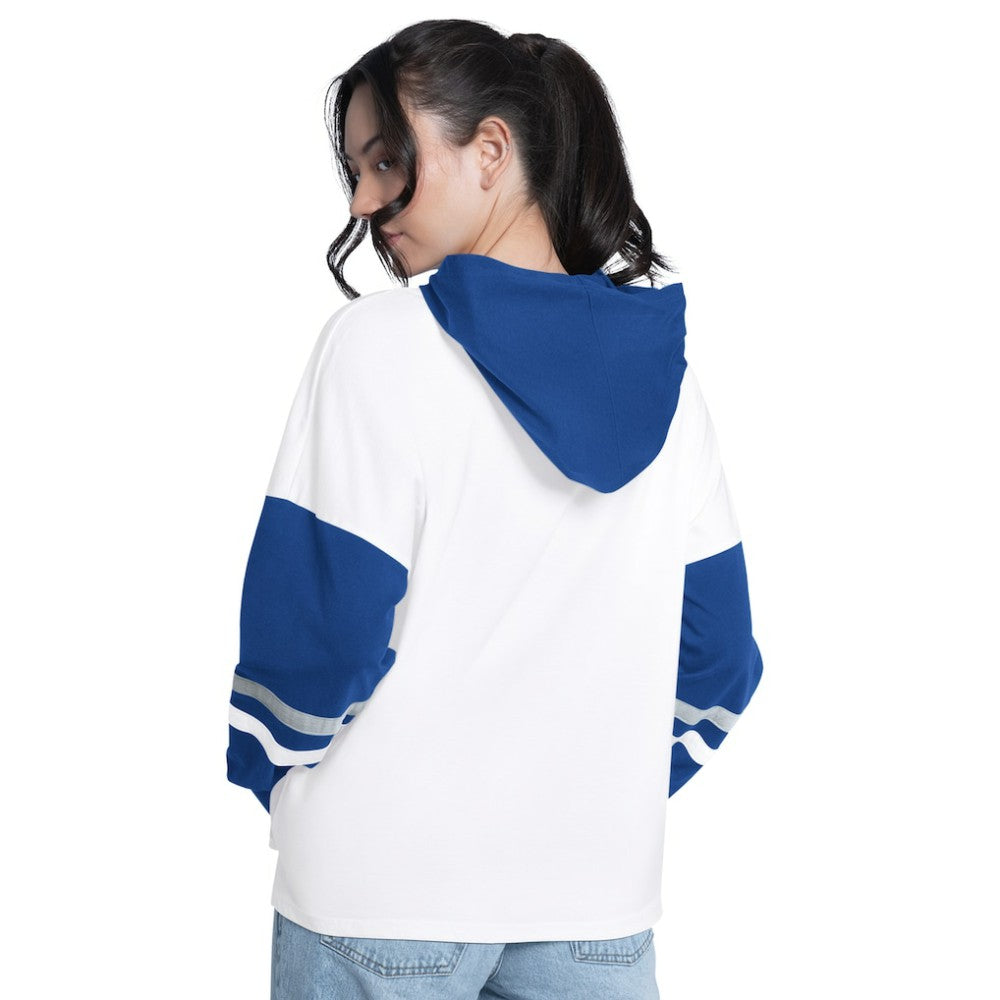 Los Angeles Dodgers G-III 4Her by Carl Banks Women's Key Player Oversized Hooded Long Sleeve T-Shirt - White/Royal T-shirts