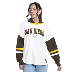 San Diego Padres G-III 4Her by Carl Banks Women's Key Player Oversized Hooded Long Sleeve T-Shirt - White/Brown T-shirts