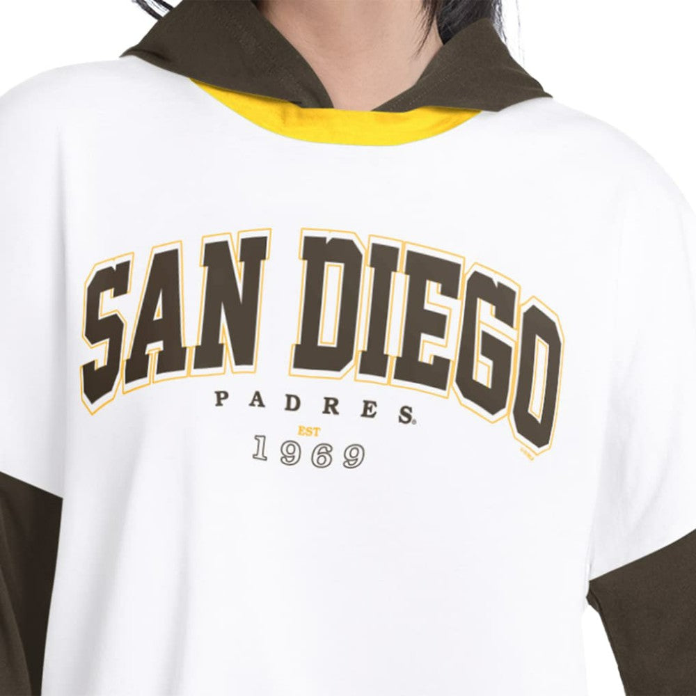 San Diego Padres G-III 4Her by Carl Banks Women's Key Player Oversized Hooded Long Sleeve T-Shirt - White/Brown T-shirts