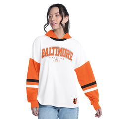 Baltimore Orioles G-III 4Her by Carl Banks Women's Key Player Oversized Hooded Long Sleeve T-Shirt - White/Orange T-shirts
