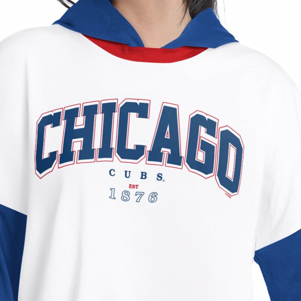 Chicago Cubs G-III 4Her by Carl Banks Women's Key Player Oversized Hooded Long Sleeve T-Shirt - White/Royal T-shirts