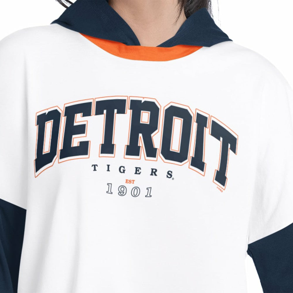 Detroit Tigers G-III 4Her by Carl Banks Women's Key Player Oversized Hooded Long Sleeve T-Shirt - White/Navy T-shirts