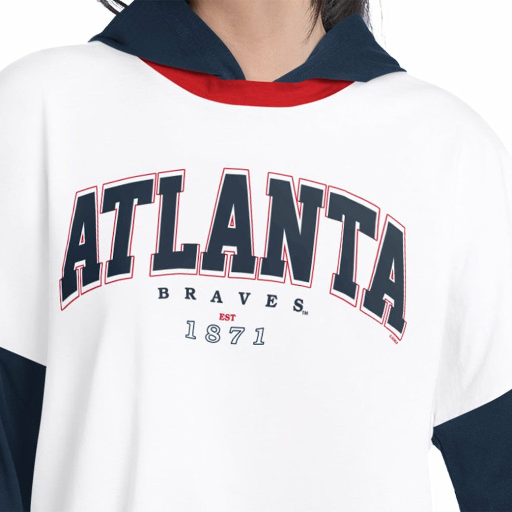 Atlanta Braves G-III 4Her by Carl Banks Women's Key Player Oversized Hooded Long Sleeve T-Shirt - White/Navy T-shirts