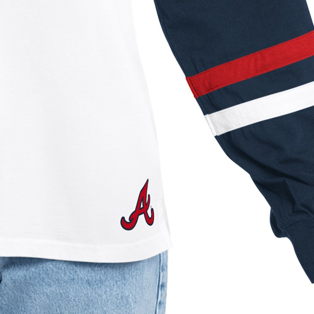 Atlanta Braves G-III 4Her by Carl Banks Women's Key Player Oversized Hooded Long Sleeve T-Shirt - White/Navy T-shirts