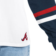 Atlanta Braves G-III 4Her by Carl Banks Women's Key Player Oversized Hooded Long Sleeve T-Shirt - White/Navy T-shirts