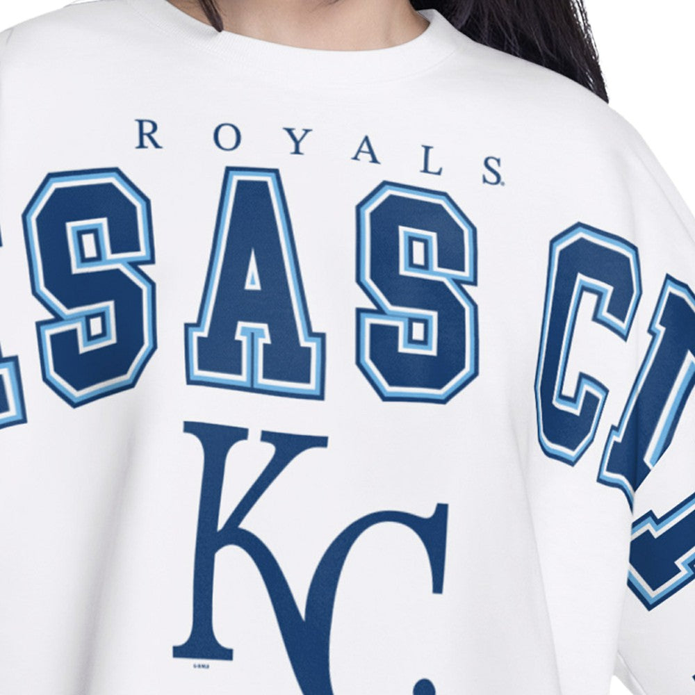 Kansas City Royals G-III 4Her by Carl Banks Women's Bleachers Cropped Pullover Sweatshirt - White Pullover