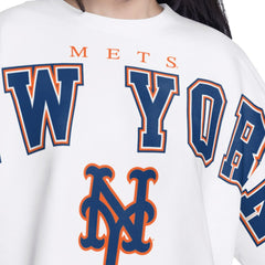 New York Mets G-III 4Her by Carl Banks Women's Bleachers Cropped Pullover Sweatshirt - White Pullover