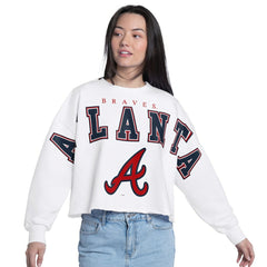 Atlanta Braves G-III 4Her by Carl Banks Women's Bleachers Cropped Pullover Sweatshirt - White Pullover