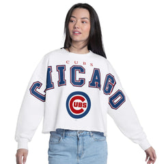 Chicago Cubs G-III 4Her by Carl Banks Women's Bleachers Cropped Pullover Sweatshirt - White Pullover