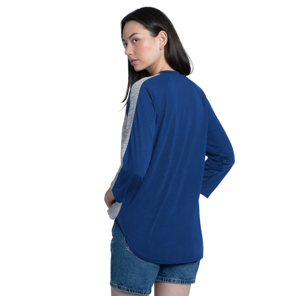 Chicago Cubs G-III 4Her by Carl Banks Women's Speed Training 3/4-Sleeve Rhinestone V-Neck T-Shirt - Royal/Heather Gray T-shirts
