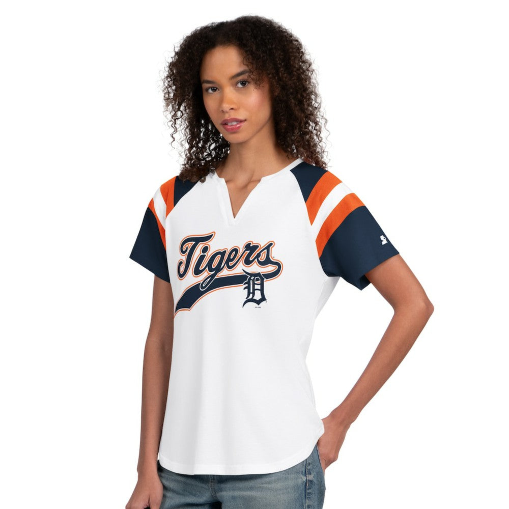 Detroit Tigers Starter Women's Game On Notch Neck T-Shirt - White T-shirts