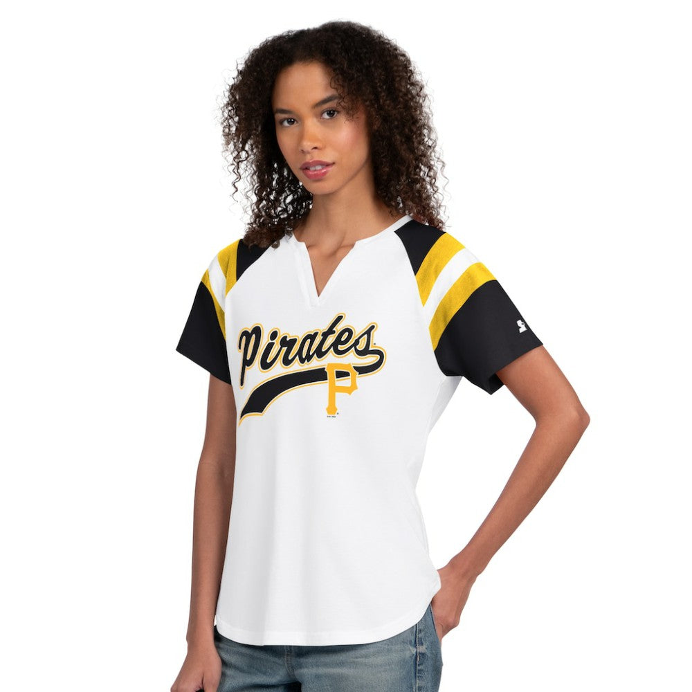 Pittsburgh Pirates Starter Women's Game On Notch Neck T-Shirt - White T-shirts