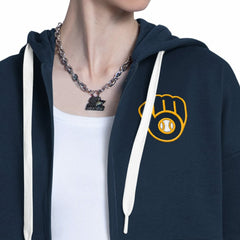 Milwaukee Brewers Starter Women's Wishbone Full-Zip Hoodie - Navy/Heather Gray Hoodies