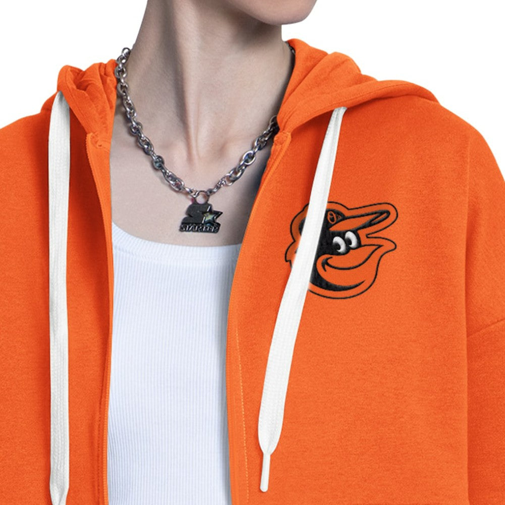 Baltimore Orioles Starter Women's Wishbone Full-Zip Hoodie - Orange/Heather Gray Hoodies