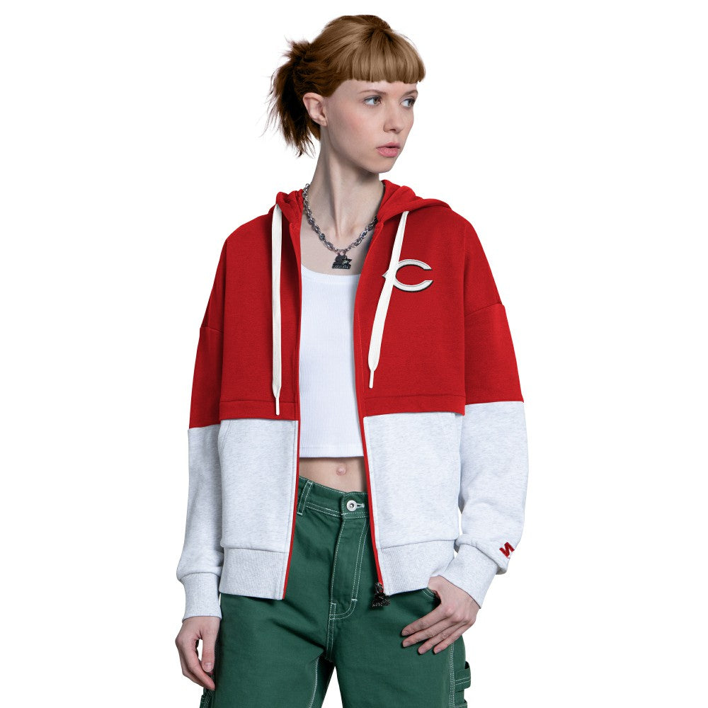 Cincinnati Reds Starter Women's Wishbone Full-Zip Hoodie - Red/Heather Gray Hoodies