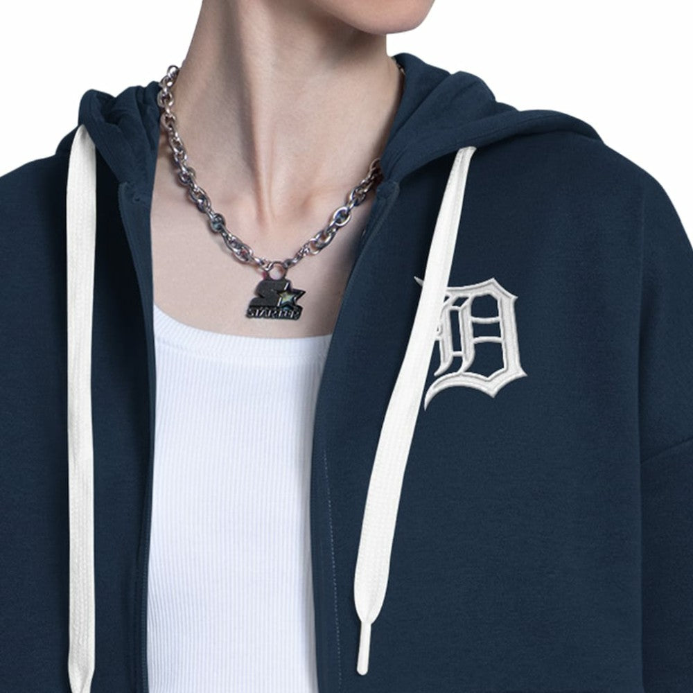 Detroit Tigers Starter Women's Wishbone Full-Zip Hoodie - Navy/Heather Gray Hoodies