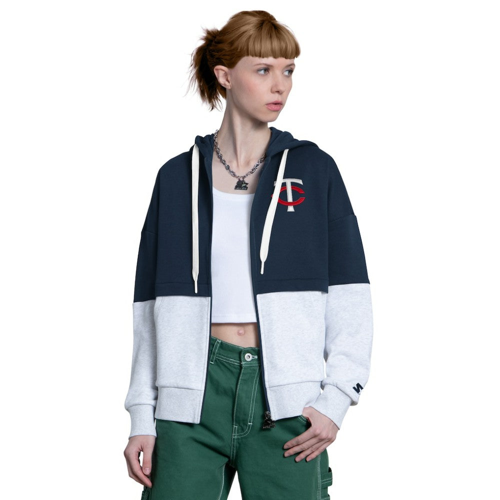 Minnesota Twins Starter Women's Wishbone Full-Zip Hoodie - Navy/Heather Gray Hoodies