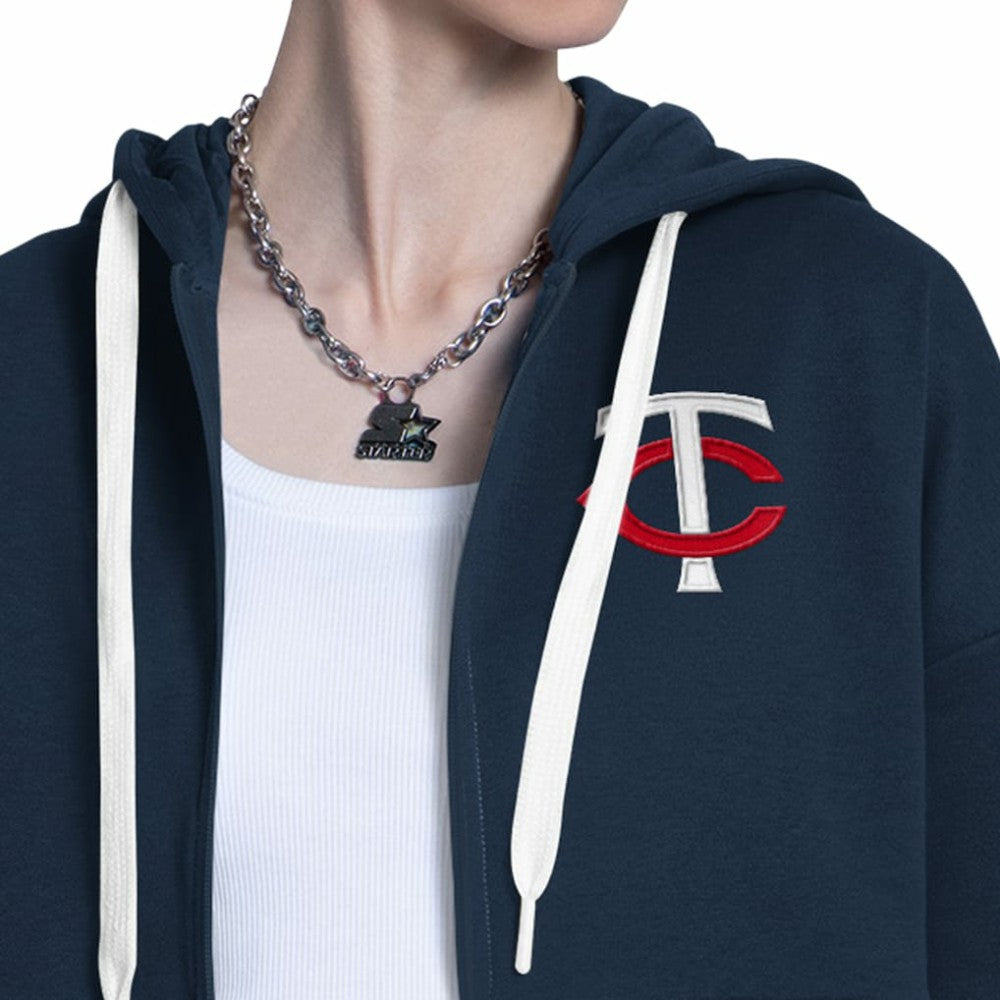 Minnesota Twins Starter Women's Wishbone Full-Zip Hoodie - Navy/Heather Gray Hoodies