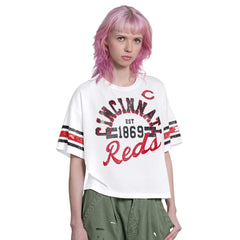 Cincinnati Reds Starter Women's Cropped Hurry Up Offense T-Shirt - White T-shirts