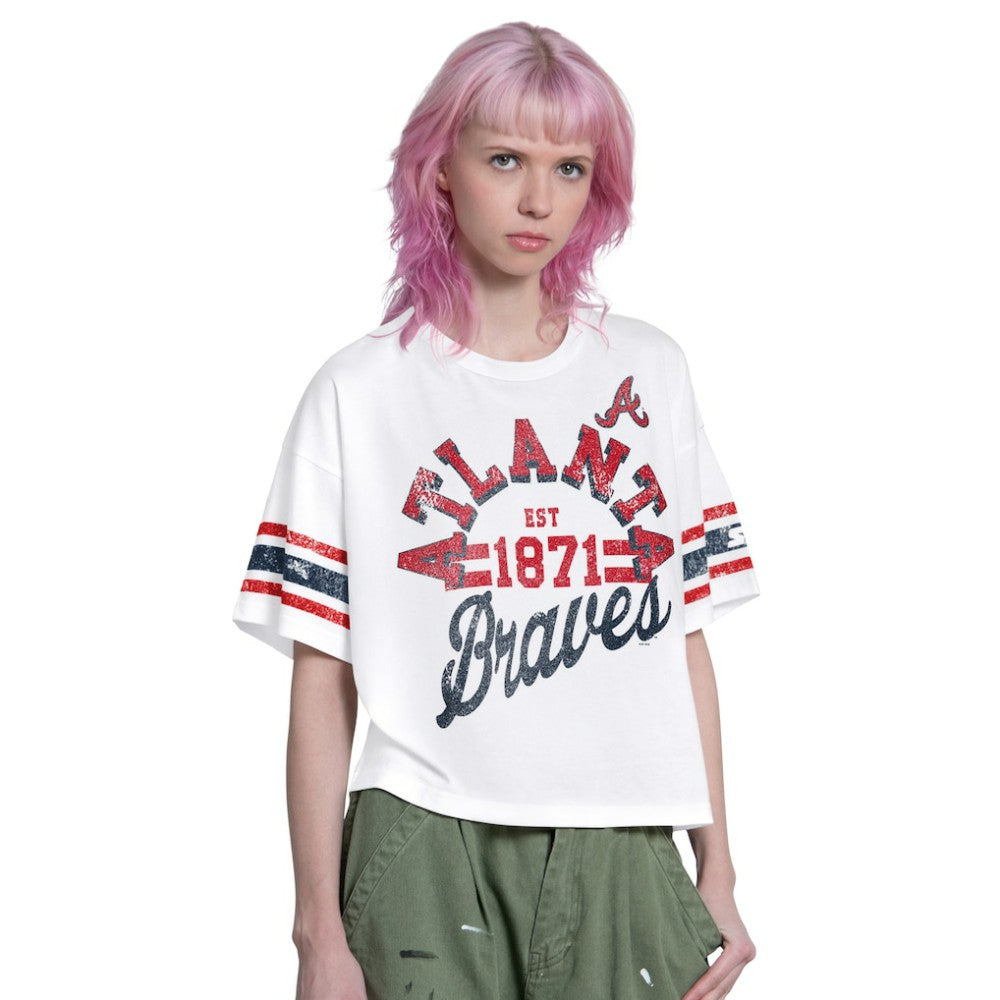 Atlanta Braves Starter Women's Cropped Hurry Up Offense T-Shirt - White T-shirts