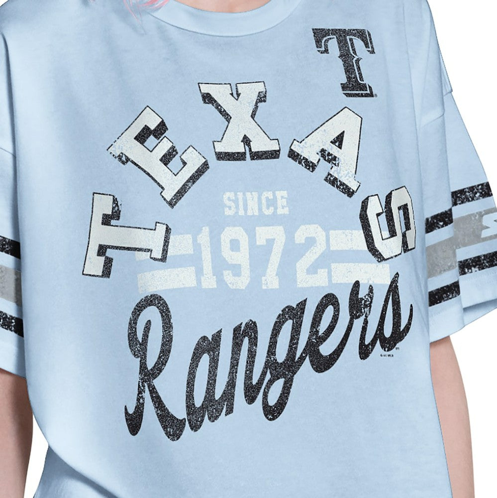 Texas Rangers Starter Women's Cropped Hurry Up Offense T-Shirt - Light Blue T-shirts