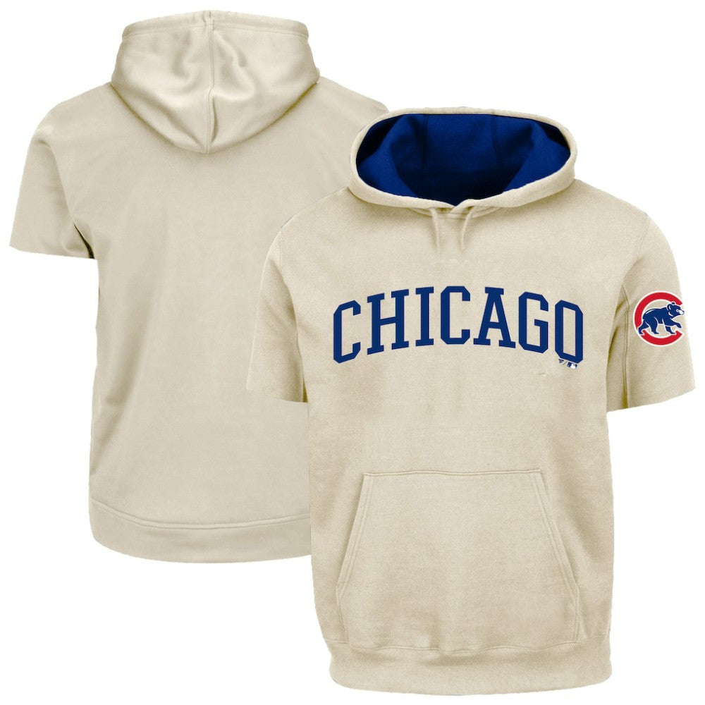 Chicago Cubs Profile Big & Tall Contrast Short Sleeve Hoodie - Cream Hoodies