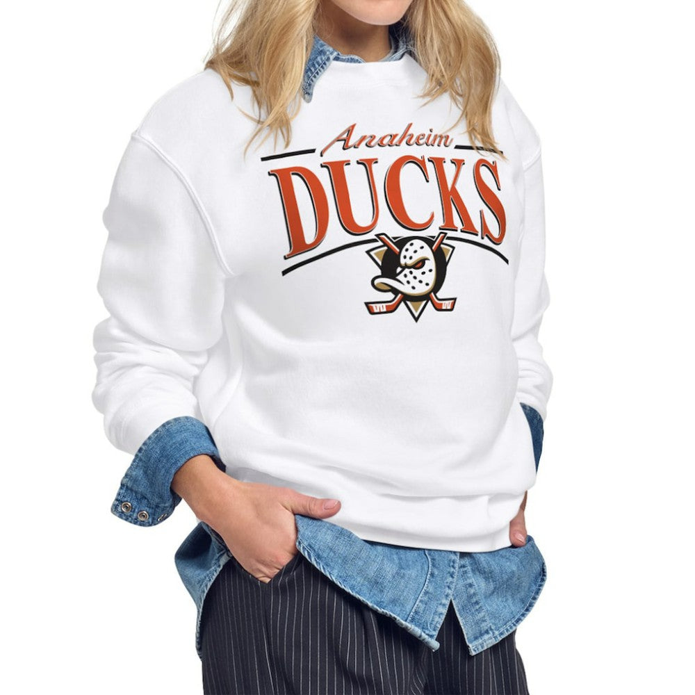 Anaheim Ducks Starter Women's Arch Stripe Fleece Sweatshirt - White | US 203468839