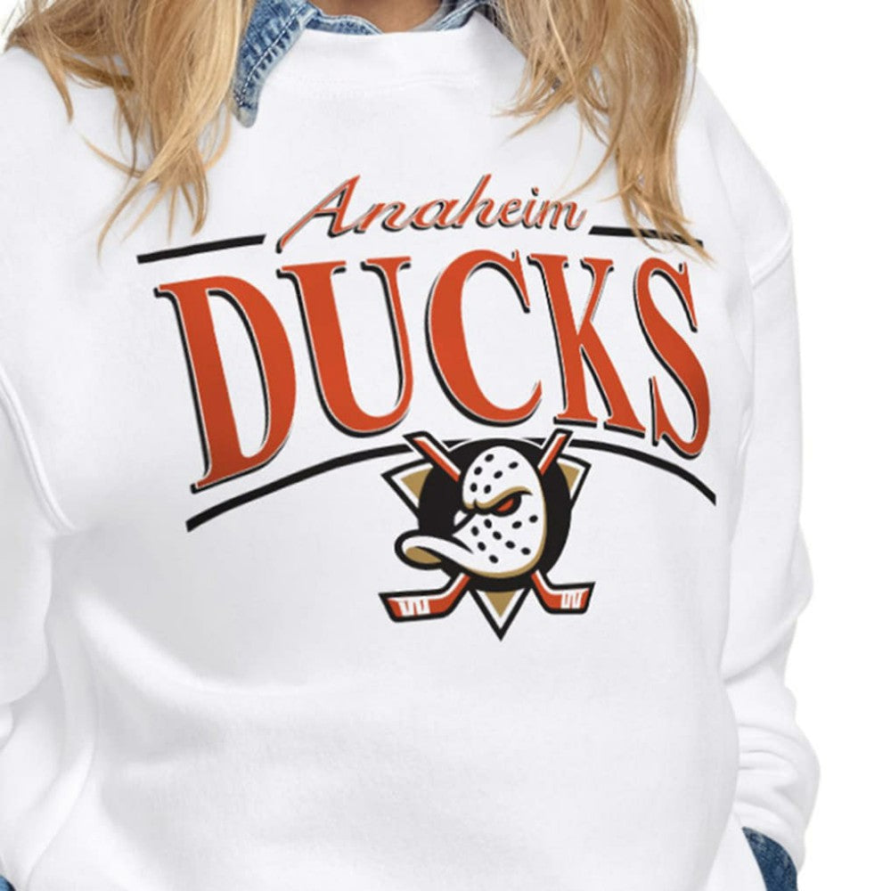 Anaheim Ducks Starter Women's Arch Stripe Fleece Sweatshirt - White | US 203468839