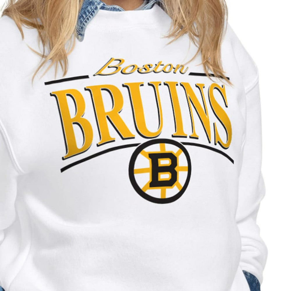 Boston Bruins Starter Women's Arch Stripe Fleece Sweatshirt - White | US 203468840